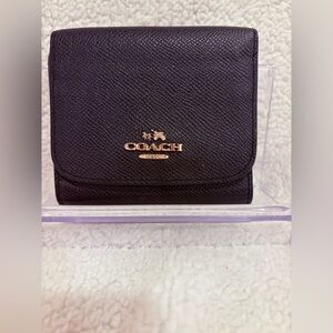 Coach Black Leather Trifold Compact Wallet